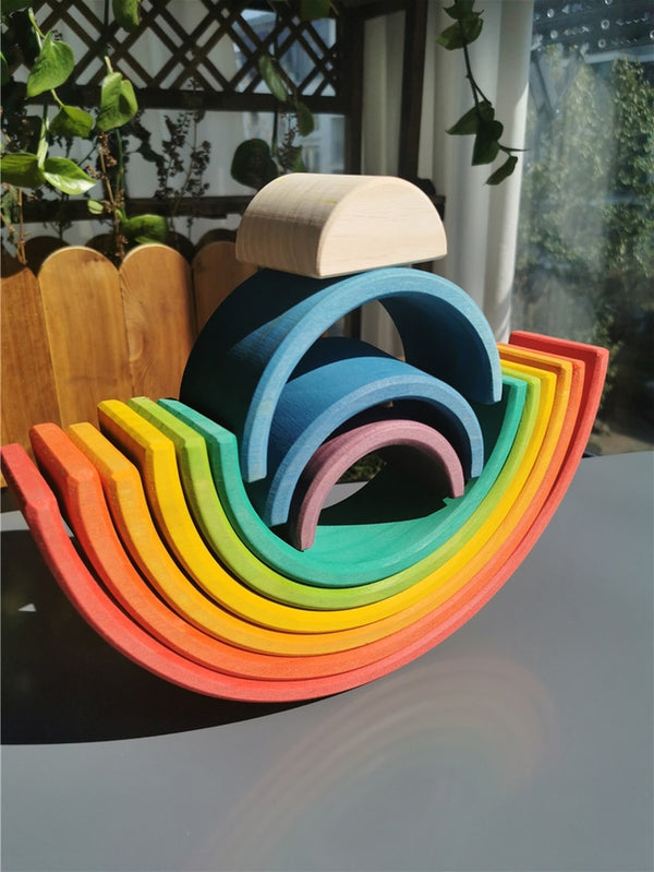 Montessori Regenbogen aus Holz - Steckpuzzel