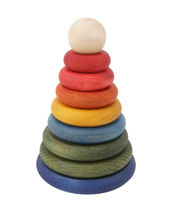 Montessori Stapelturm aus Naturholz – Regenbogenfarben